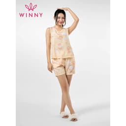 Thumbnail Bộ mặc nhà nữ WINNY kiểu sát nách quần đùi chất lanh mềm mát 2MNLA23059B 4
