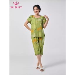 Thumbnail Bộ mặc nhà nữ WINNY kiểu cộc tay quần ngố chất lanh mềm mát thấm hút nhanh khô 2MNLA23009N 4