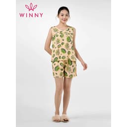 Thumbnail Bộ Mặc Nhà Nữ WINNY Đồ Ngủ Kiểu Sát Nách Quần Đùi Chất Lanh Mát 2MNLA23055B 1