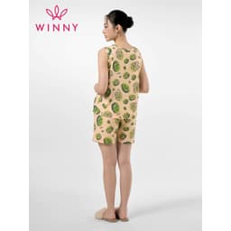Thumbnail Bộ Mặc Nhà Nữ WINNY Đồ Ngủ Kiểu Sát Nách Quần Đùi Chất Lanh Mát 2MNLA23055B 2