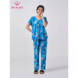 Thumbnail Bộ mặc nhà nữ WINNY kiểu cộc tay quần dài chất lanh mềm mát 2MNLA23035D 4