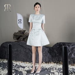 Thumbnail RẬP - Đầm Cổ Tròn Tay Ngắn Tùng Xòe Đính Nơ Eo - PRIME 24 1
