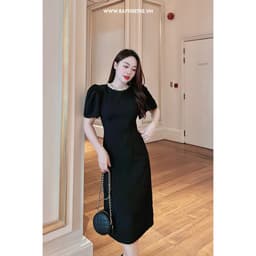 Thumbnail RẬP - Đầm Đen Tay Phồng Cổ Tròn Đính Đá Trắng - TITI 06 ĐEN ĐÁ TRẮNG 4