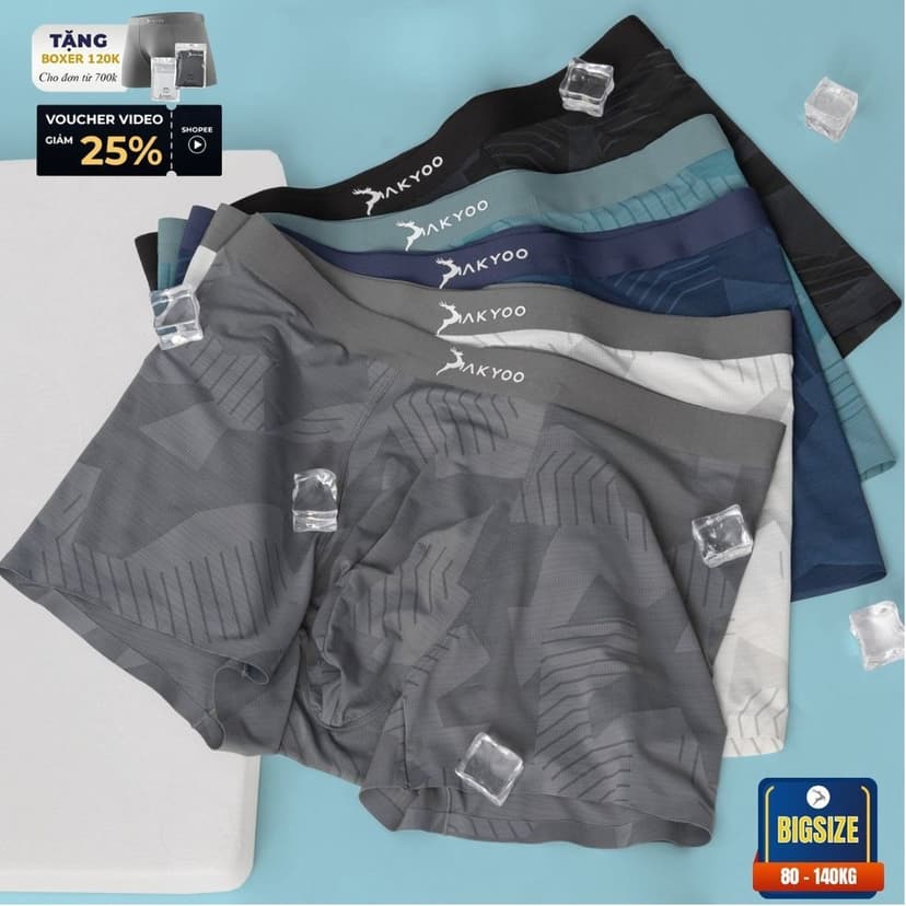Ảnh Combo 3 - 5 Quần Lót Nam Boxer Bigsize Size XL Đến 6XL AKYOO ,Mỏng Nhẹ Co Giãn Thoải Mái Thông Thoáng 2