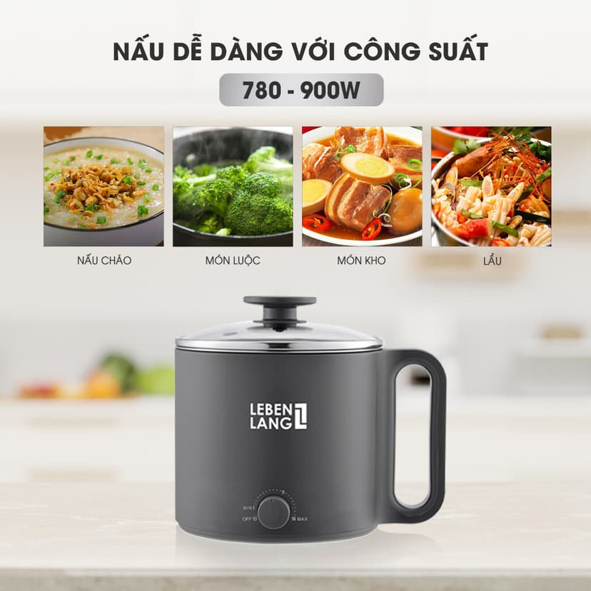 Ảnh Nồi lẩu điện mini đa năng Lebenlang LBEC0808 1500ml, bảo hành 2 năm - hàng chính hãng 3