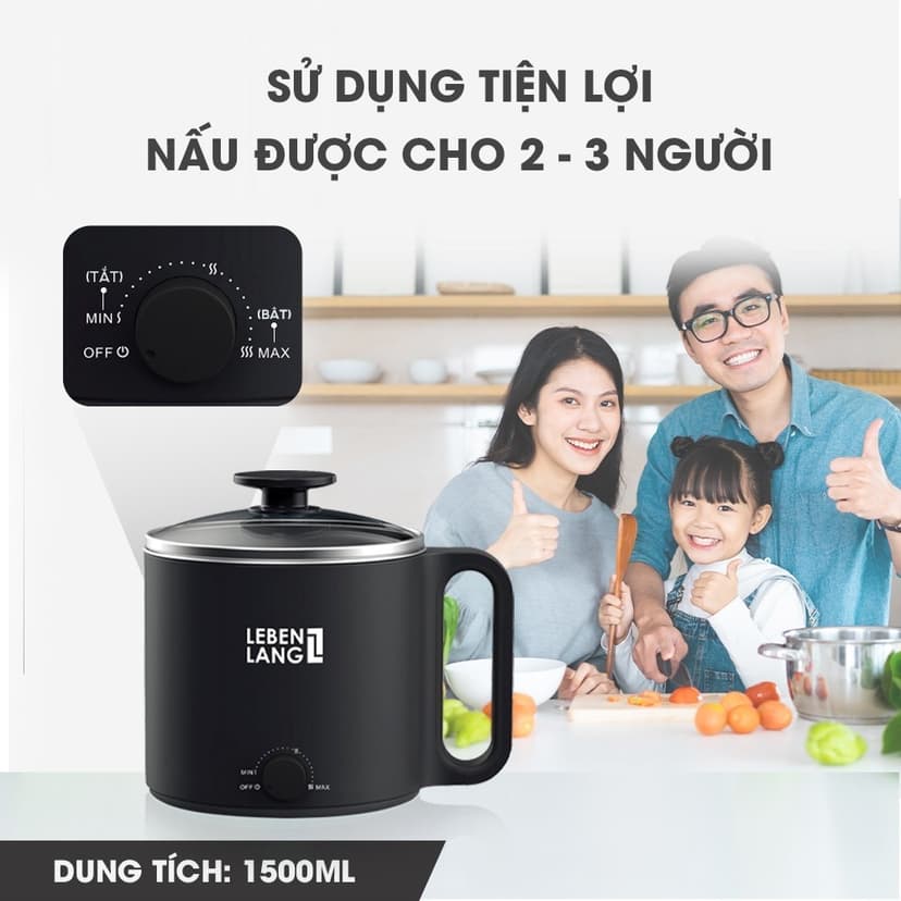Ảnh Nồi lẩu điện mini đa năng Lebenlang LBEC0808 1500ml, bảo hành 2 năm - hàng chính hãng 4