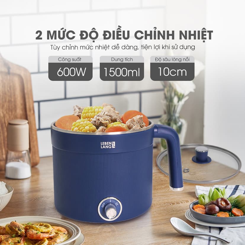 Ảnh Nồi lẩu điện đa năng Lebenlang LBL0606, dung tích 600W, dung tích 1500ml, bảo hành 2 năm- chính hãng 3