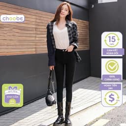 Thumbnail Quần tregging nữ Choobe lưng cạp cao dài dáng thun ôm bó legging skinny vải giữ nhiệt màu đen Q13 1