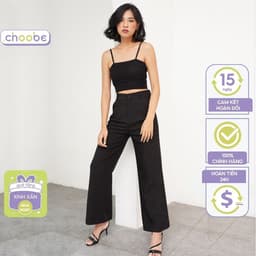 Thumbnail Quần ống rộng Choobe lưng cạp cao baggy vải cao cấp nữ dài suông loe culottes xuông màu đen Q01 1
