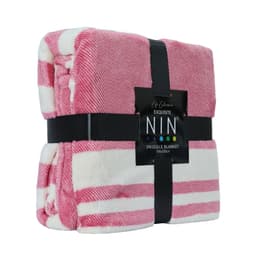 Thumbnail Mền tuyết NIN House hoa văn PINK STRIPES 1m8x2m sợi microfiber cực ấm, mịn màng fleece blanket văn phòng, xe hơi, sofa 2
