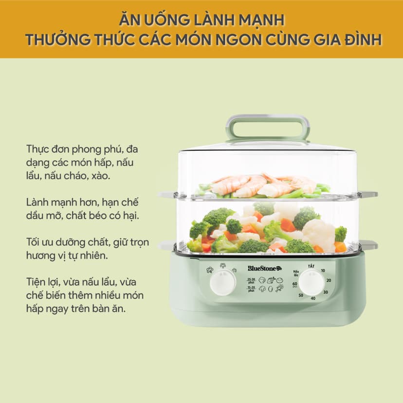 Ảnh Nồi Hấp Đa Năng BlueStone MPB-7235 - 1500W - Hấp 12 Lít - Lòng nồi 3 Lít 3