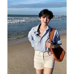 Thumbnail Áo sơ mi nữ GILLEE dáng oversized, sơ mi form rộng vải kate Mỹ thanh lịch tone xanh dễ phối đồ 4
