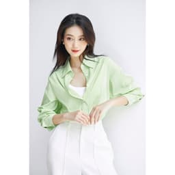 Thumbnail Áo sơ mi nữ GILLEE sơ mi dáng oversized, sơ mi form rộng vải kate Mỹ thanh lịch tone xanh lá năng động 3