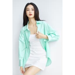 Thumbnail Áo sơ mi nữ GILLEE sơ mi dáng oversized, sơ mi form rộng vải kate Mỹ thanh lịch tone xanh lá năng động 4