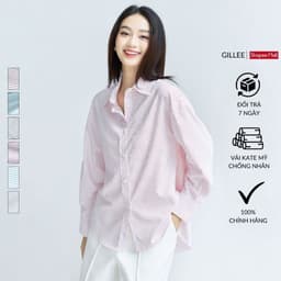 Thumbnail Áo sơ mi kẻ sọc nữ GILLEE sơ mi Hàn Quốc dáng oversized, sơ mi form rộng vải kate Mỹ chống nhăn, thấm hút FAS325 1