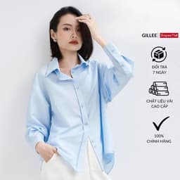 Thumbnail Áo sơ mi nữ GILLEE sơ mi trơn dáng oversized, sơ mi form rộng vải kate Mỹ xanh pastel chống nhăn FAS293 1