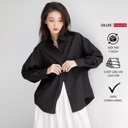 Thumbnail Áo sơ mi đen nữ GILLEE dáng oversized, sơ mi form rộng vải kate Mỹ thanh lịch FAS291 1