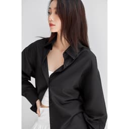 Thumbnail Áo sơ mi đen nữ GILLEE dáng oversized, sơ mi form rộng vải kate Mỹ thanh lịch FAS291 2