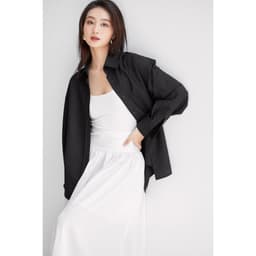 Thumbnail Áo sơ mi đen nữ GILLEE dáng oversized, sơ mi form rộng vải kate Mỹ thanh lịch FAS291 4