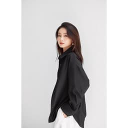 Thumbnail Áo sơ mi đen nữ GILLEE dáng oversized, sơ mi form rộng vải kate Mỹ thanh lịch FAS291 3