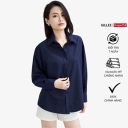 Thumbnail Áo sơ mi nữ GILLEE sơ mi xanh đen dáng oversized, sơ mi form rộng cao cấp thoáng khí thấm hút tốt FAS291. 1