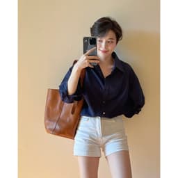 Thumbnail Áo sơ mi nữ GILLEE sơ mi xanh đen dáng oversized, sơ mi form rộng cao cấp thoáng khí thấm hút tốt FAS291. 2
