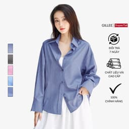 Thumbnail Áo sơ mi kẻ sọc nữ GILLEE dáng oversized, sơ mi form rộng vải kate Mỹ cao cấp chống nhăn, thấm hút tốt FAS294 1