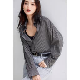 Thumbnail Áo sơ mi kẻ sọc nữ GILLEE dáng oversized, sơ mi form rộng vải kate Mỹ cao cấp chống nhăn, thấm hút tốt FAS294 2