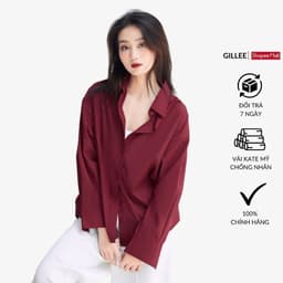 Thumbnail Áo sơ mi nữ GILLEE dáng oversized, sơ mi form rộng vải kate Mỹ Đỏ Đô FAS291 1