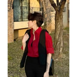 Thumbnail Áo sơ mi nữ GILLEE dáng oversized, sơ mi form rộng vải kate Mỹ Đỏ Đô FAS291 2
