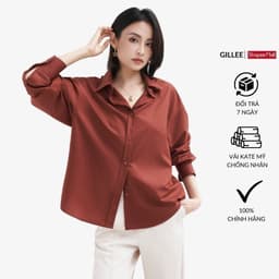 Thumbnail Áo sơ mi nữ GILLEE dáng oversized, sơ mi trơn tay dài vải kate Mỹ màu đỏ gạch sang trọng quý phái FAS291 1