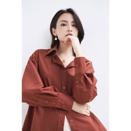 Thumbnail Áo sơ mi nữ GILLEE dáng oversized, sơ mi trơn tay dài vải kate Mỹ màu đỏ gạch sang trọng quý phái FAS291 3