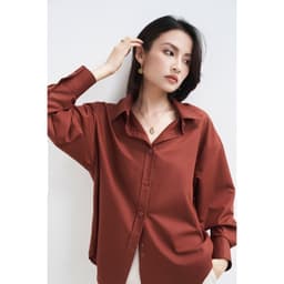 Thumbnail Áo sơ mi nữ GILLEE dáng oversized, sơ mi trơn tay dài vải kate Mỹ màu đỏ gạch sang trọng quý phái FAS291 4