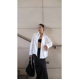 Thumbnail Áo sơ mi trắng nữ GILLEE dáng oversized, sơ mi form rộng vải kate Mỹ thanh lịch FAS291 4