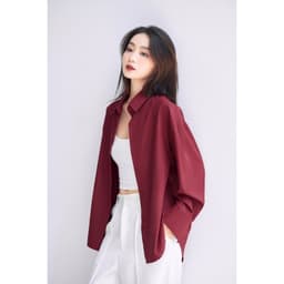 Thumbnail Áo sơ mi nữ GILLEE sơ mi dáng rộng oversized, sơ mi form rộng vải kate Mỹ thanh lịch tone đỏ thanh lịch, may mắn 3