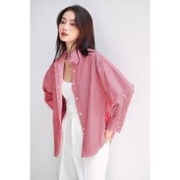 Thumbnail Áo sơ mi nữ GILLEE sơ mi dáng rộng oversized, sơ mi form rộng vải kate Mỹ thanh lịch tone đỏ thanh lịch, may mắn 2