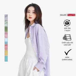 Thumbnail Áo sơ mi kẻ sọc nữ GILLEE dáng oversized, sơ mi form rộng vải kate Mỹ chống nhăn, thấm hút tốt FAS298 1