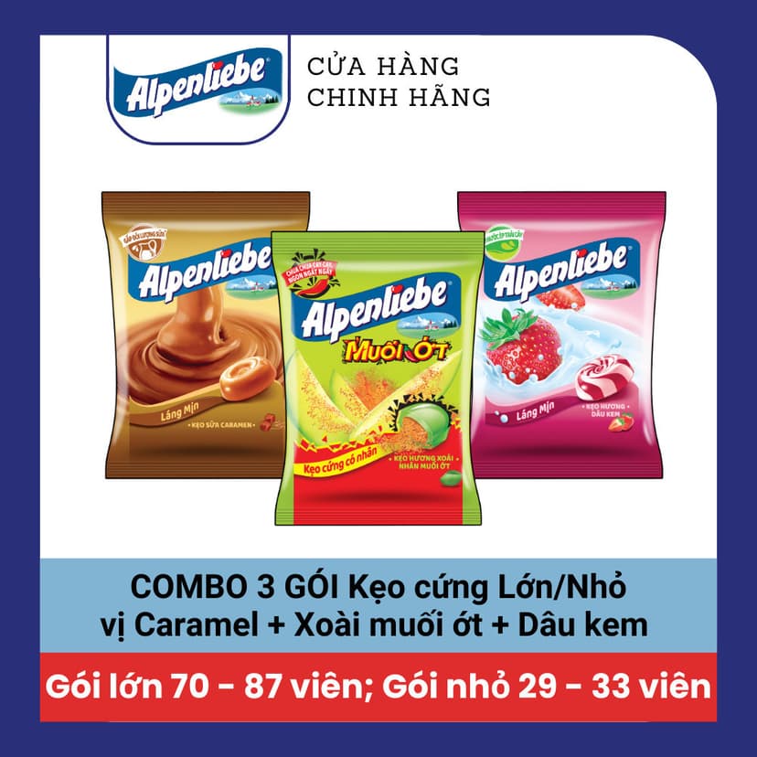 Ảnh COMBO Kẹo cứng Alpenliebe đậm vị sữa béo hương Caramel, Dâu sữa, Trà sữa và kẹo cứng có nhân Xoài muối ớt 2