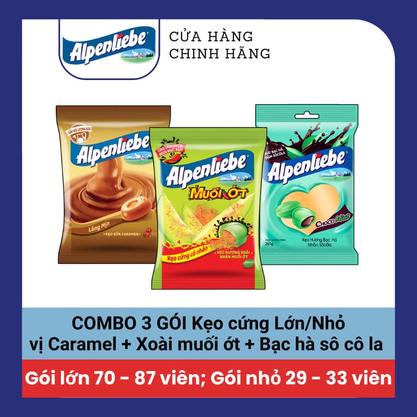 Ảnh COMBO Kẹo cứng Alpenliebe đậm vị sữa béo hương Caramel, Dâu sữa, Trà sữa và kẹo cứng có nhân Xoài muối ớt 4