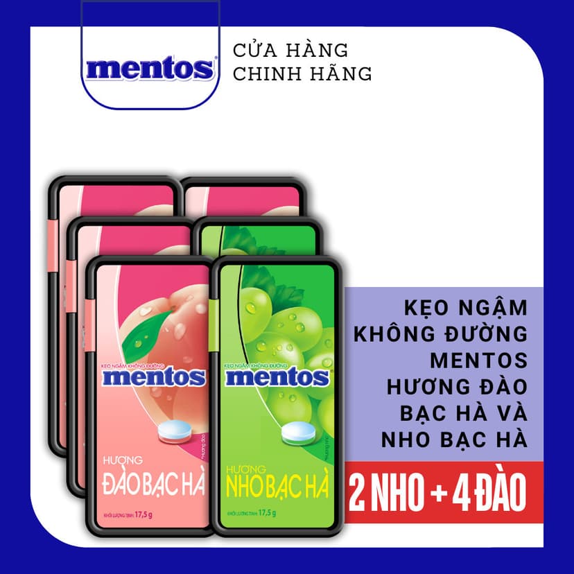 Ảnh COMBO Kẹo ngậm không đường Mentos Hương Đào/Nho Bạc Hà (hộp nhựa) mang đến hơi thở tươi mát 4