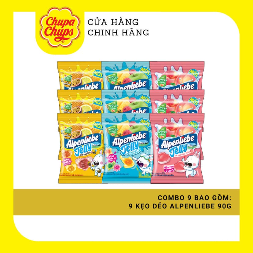 Ảnh COMBO 9 gói kẹo dẻo Chupa Chups và Alpenliebe hương trái cây hỗn hợp, đa dạng hình dáng 2