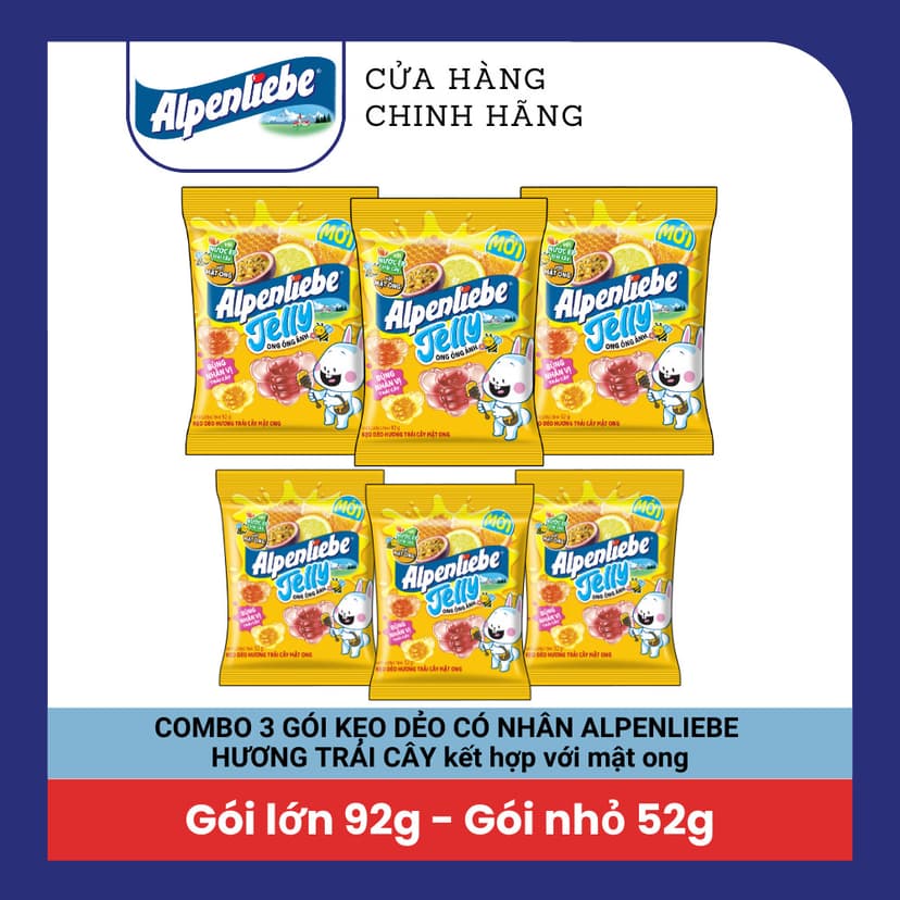 Ảnh COMBO Kẹo dẻo có nhân Alpenliebe hương trái cây hỗn hợp Biển Xanh Long Lanh, Ong Óng Ánh và Tim Đào Ngọt Ngào 2