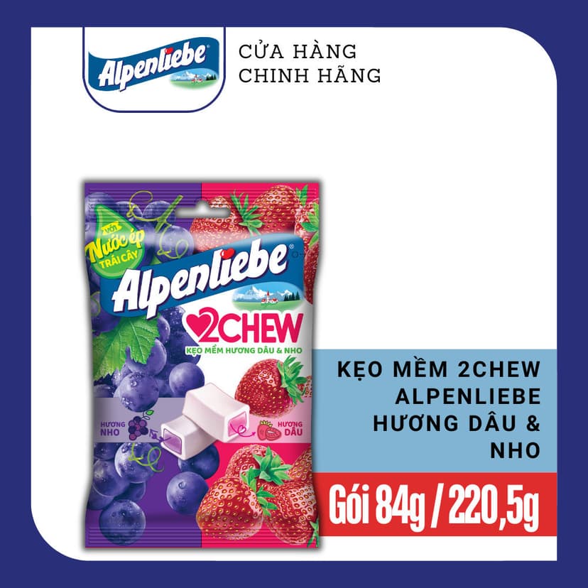 Ảnh COMBO Kẹo Mềm Alpenliebe 2Chew từ nước ép trái cây hương Dâu Nho, Chanh dây hạt chia 2