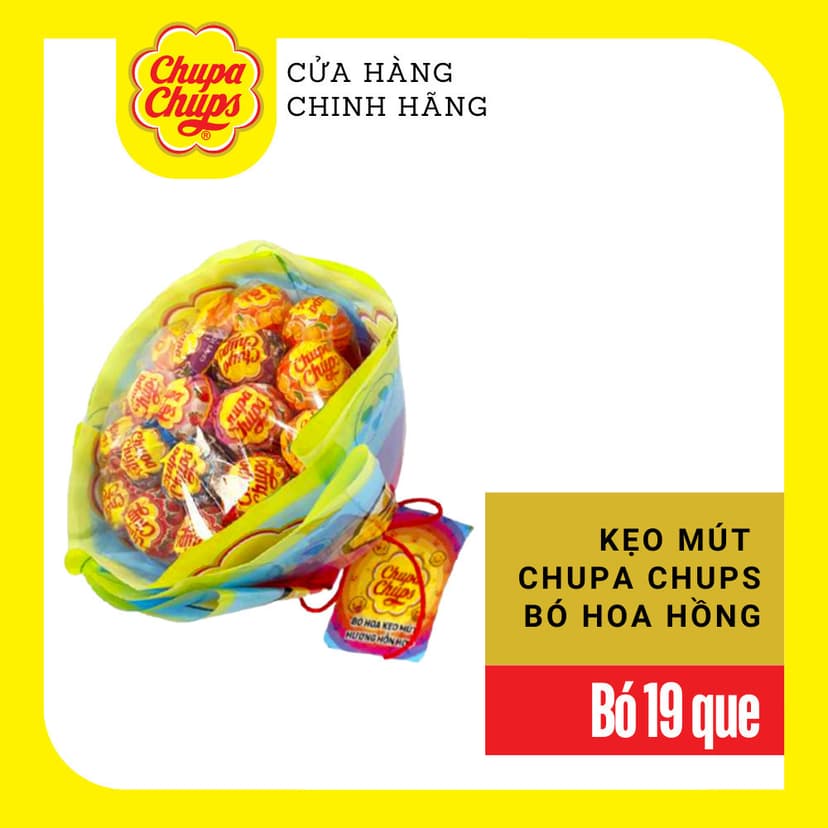 Ảnh Kẹo mút Chupa Chups hình dáng Bó hoa hồng hương trái cây (19 que kẹo) phù hợp tặng người thương nhân dịp đặc biệt 1