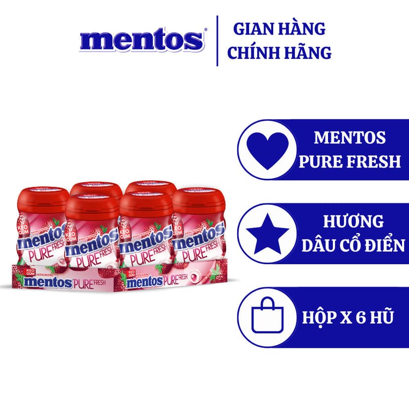 Ảnh Sing gum không đường Mentos Pure Fresh hương bạc hà (hộp 6 hủ) 1