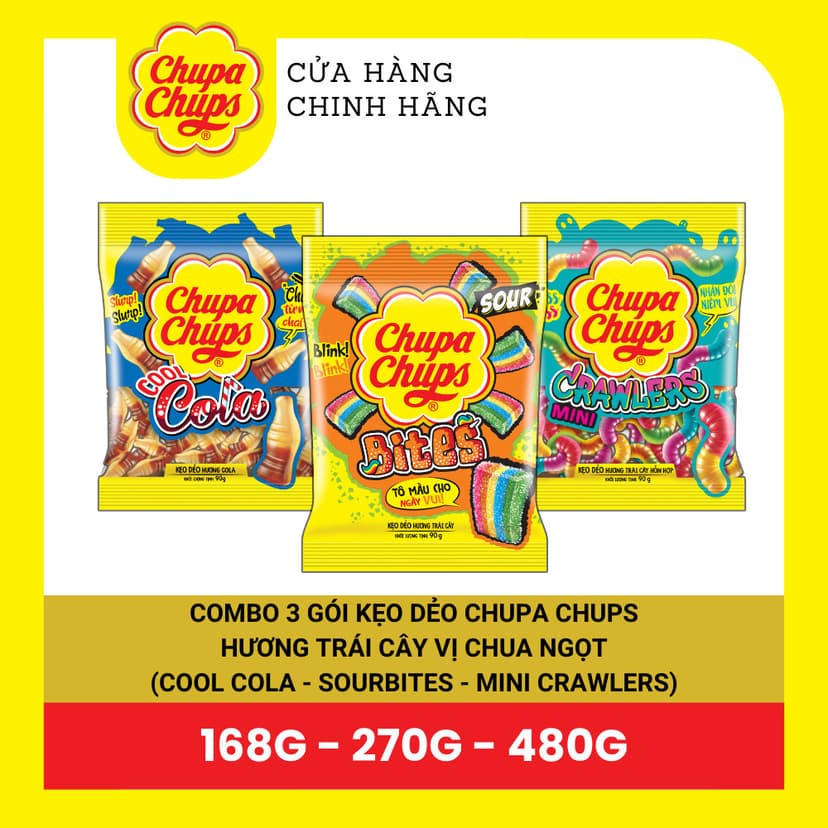Ảnh COMBO Kẹo dẻo Chupa Chups hương trái cây hỗn hợp, hương cola mang đến vị ngọt, vị chua và đa dạng hình dáng 2