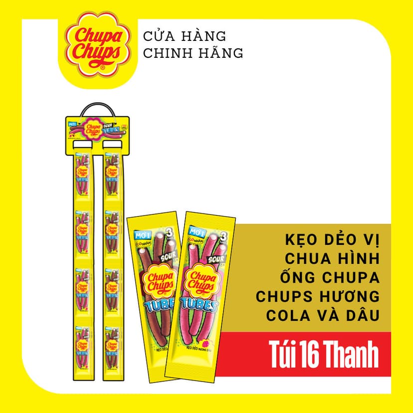 Ảnh Kẹo dẻo vị chua Chupa Chups hương trái cây hỗn hợp và kẹo dẻo vị chua hình ống hương cola và dâu 4