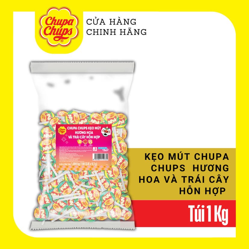 Ảnh Kẹo mút Chupa Chups Hương trái cây hỗn hợp (Gói 60 que), kẹo mút tô màu lưỡi hương Dâu và Cola (Gói 58 que) 3