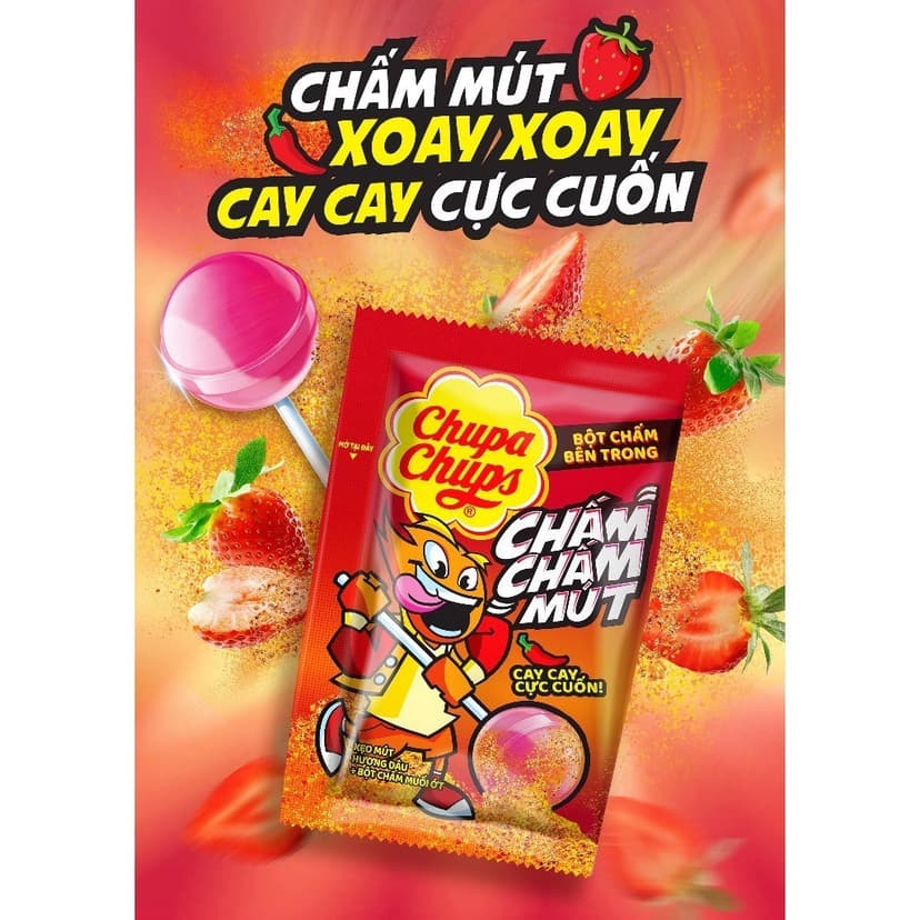 Ảnh Kẹo Mút Chupa Chups Chấm Chấm Mút (Hương Dâu kèm muối ớt) (Hộp 16 gói) 2