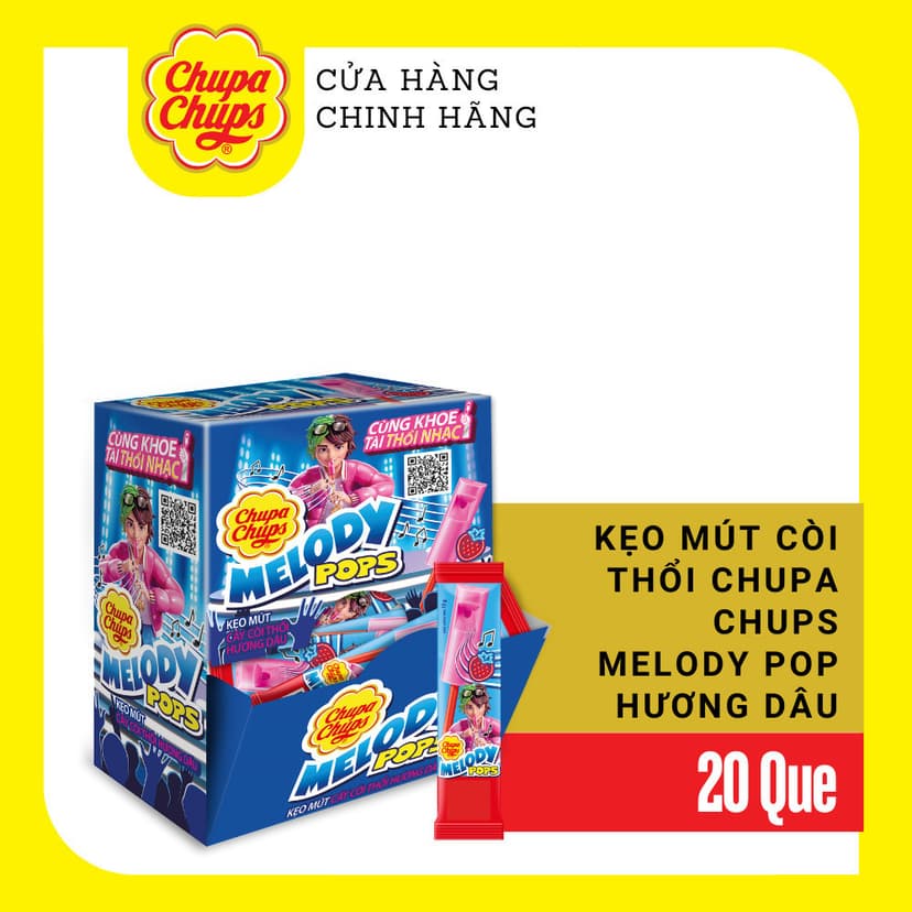 Ảnh Kẹo mút còi thổi giai điệu Chupa Chups hương dâu (Vỉ 4 que) 2